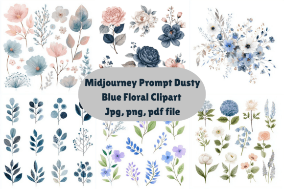 Download Prompt for Dusty Blue Floral Clipart - Prompt Collection